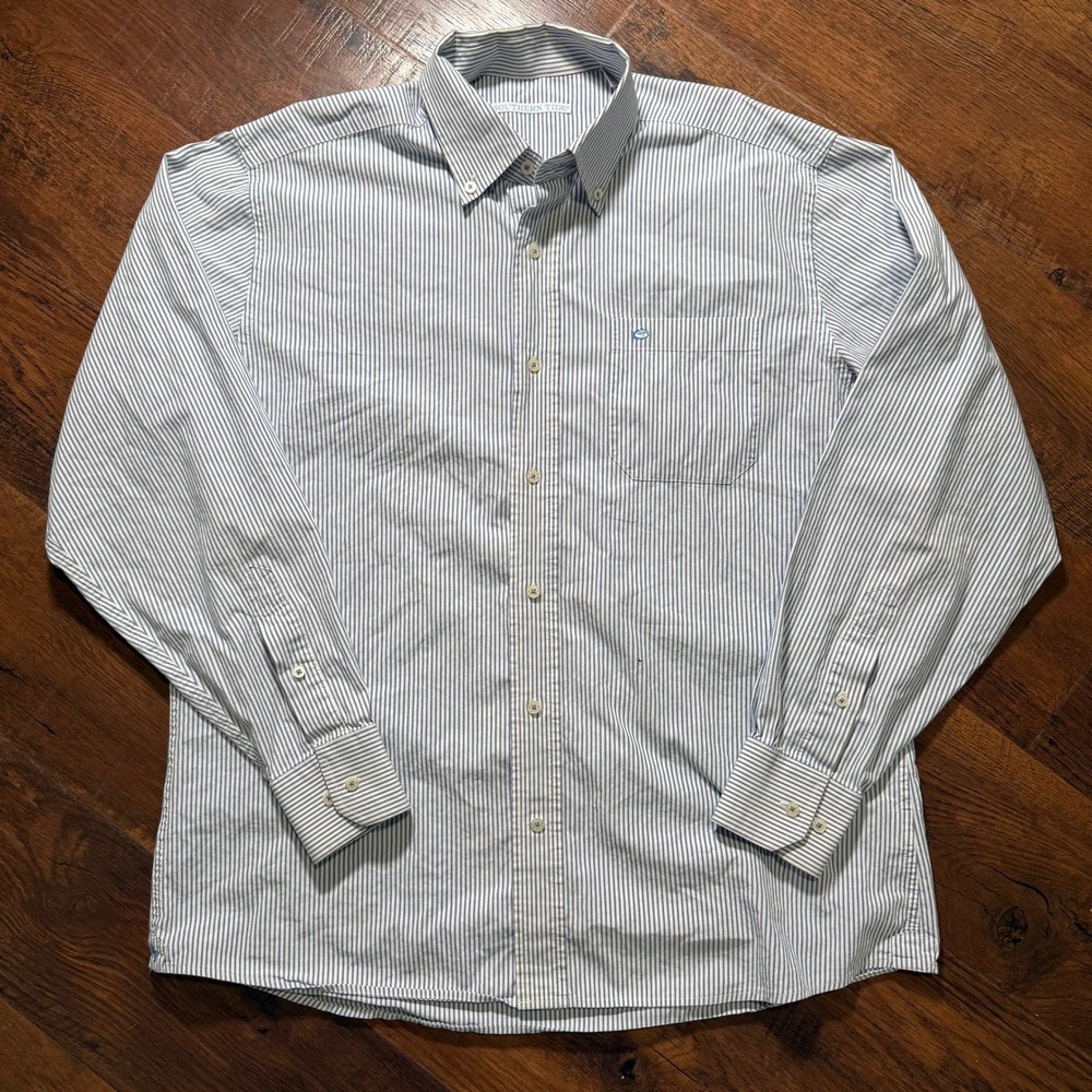 Southern Tide Mens Medium Blue White Striped Long Sleeve Button Down Shirt